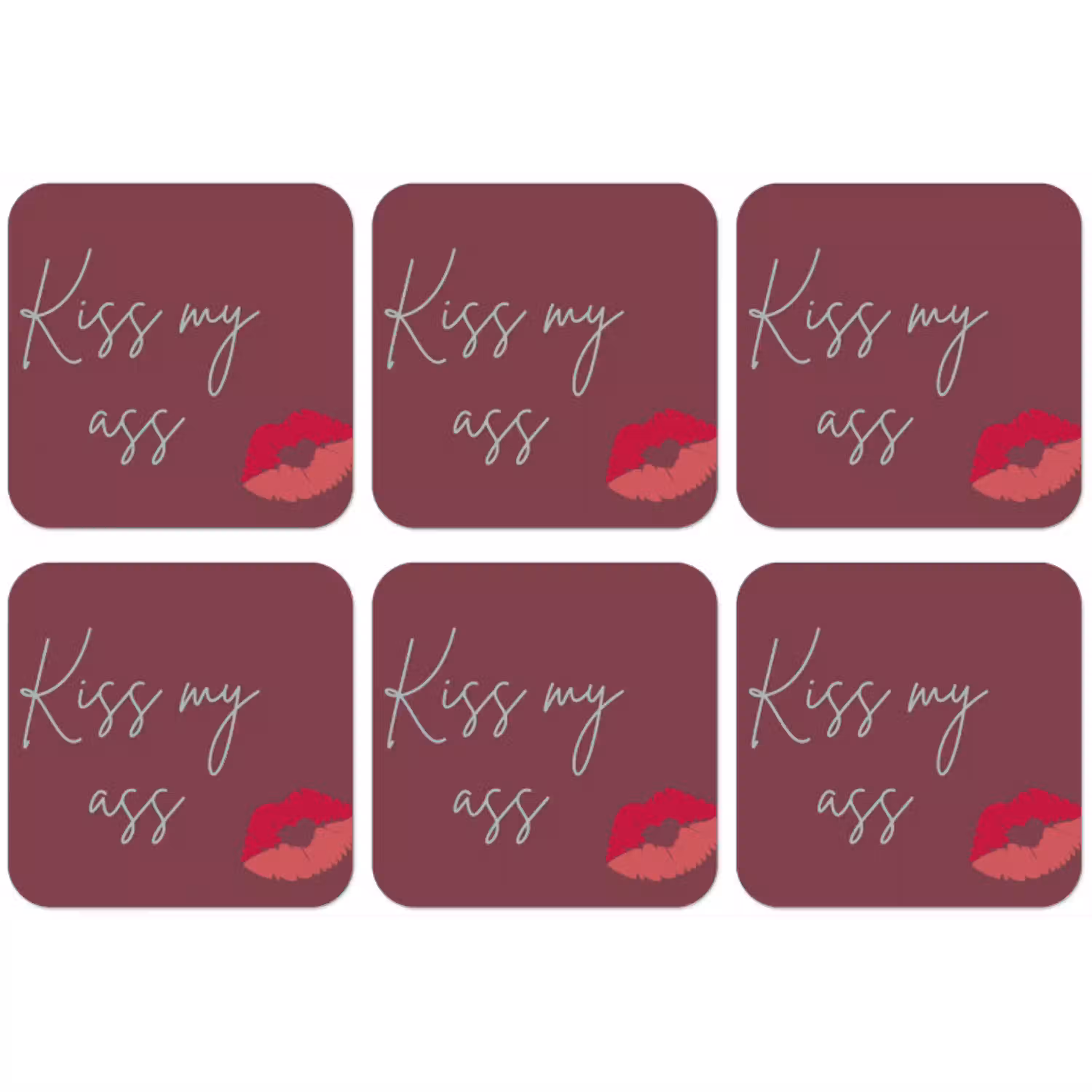 Kiss my ass - Lip - Bordeaux onderzetter kurk middel -zkaufland3dotto