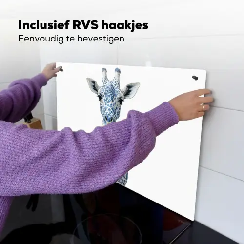 Giraffe - Delfts blauw - Dieren - Minimalistisch Inductie beschemer met haakjes klein -ky-ophangen-nl