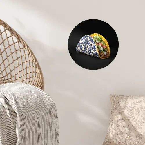 Taco - Vlees - Salade - Delftsblauw - Motief Wandcirkel behangsticker klein -sfeer4