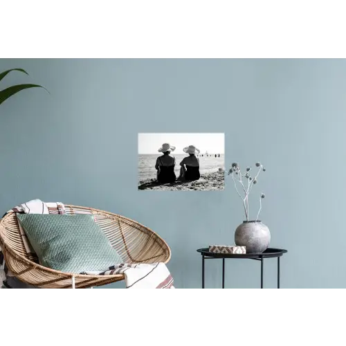 Vrouwen - Zonnehoed - Strand - Zwart - Wit Muursticker klein -plant