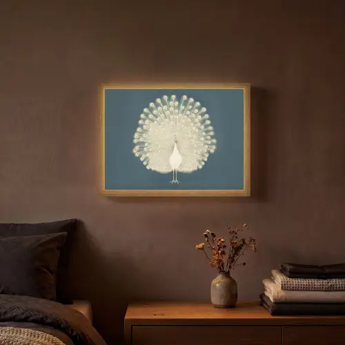 Vogel - Blauw - Vintage Light Box met batterij (Wandlamp) middel -sfeer4