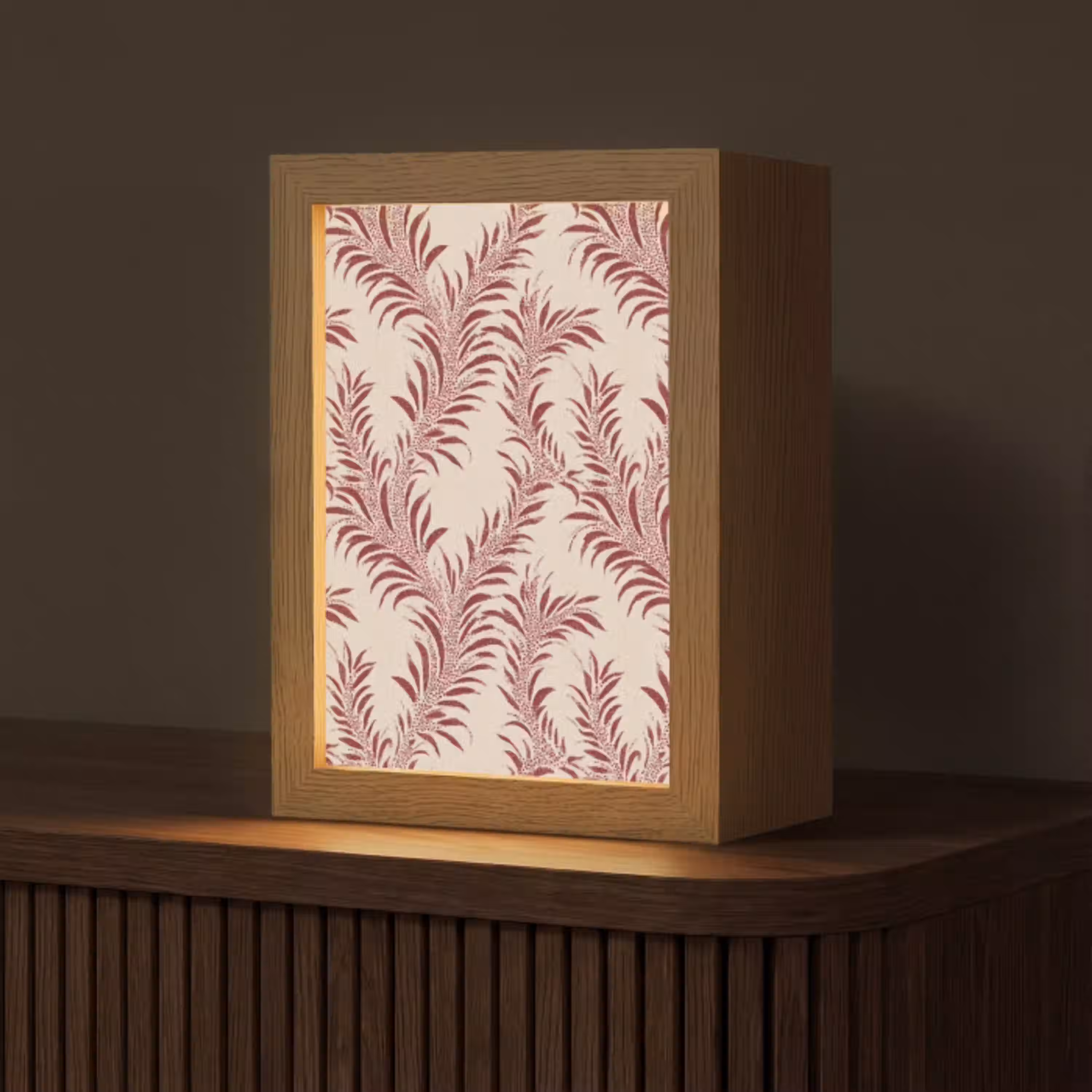 Bladeren - Linnen - Rood Light Box met kabel (Tafellamp) klein 925 -z3d_website