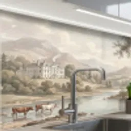 Landhuis - Rivier - Vee keuken achterwand 2 middel -zzzz3d_schuin