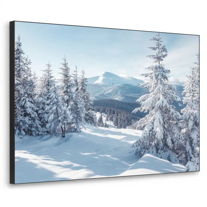 Winterlandschap - Natuur - Berg - Bomen - Sneeuw Textielframe zwart klein -3d