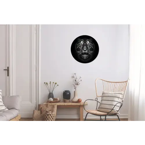 Tijger - Dieren - Zwart - Wit - Portret - Wild Wandcirkel aluminium klein -woonkamer