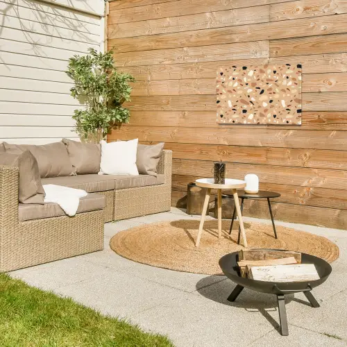 Terrazzo - Patroon - Kleurrijk - Oranje Tuinposter op houten frame 2 cm dik klein 845 -sfeer2