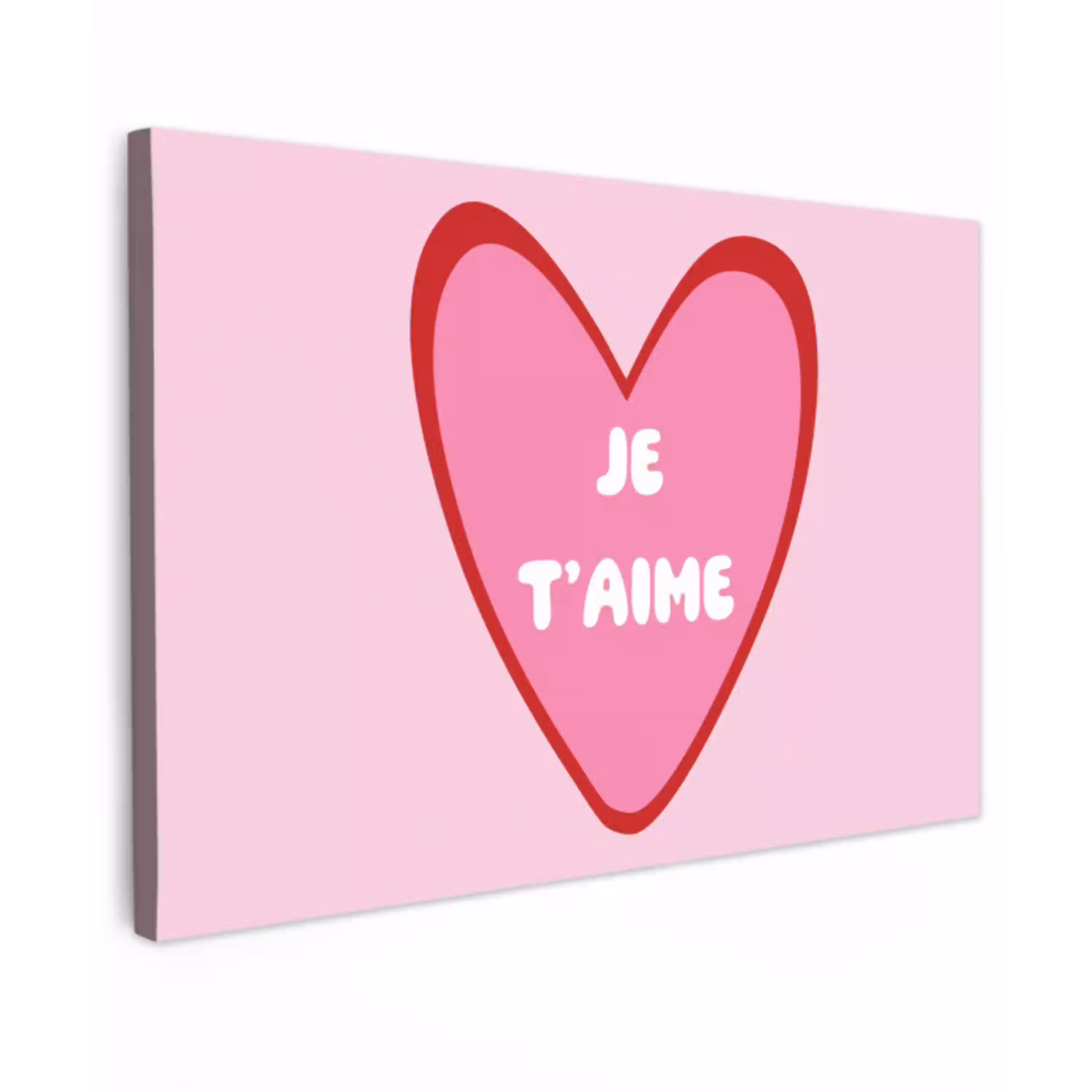 Hart - Frans - Valentijn - Roze Tuinposter op houten frame 2 cm dik klein -3d