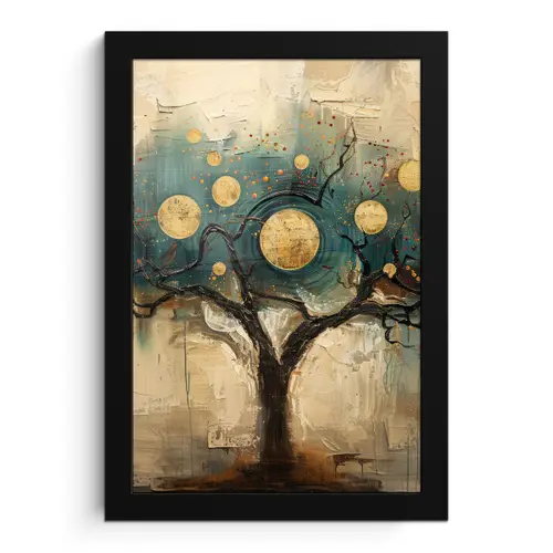 Boom - Kunst - Maan - Watercolor fotolijst zwart zonder passe partout klein -3d