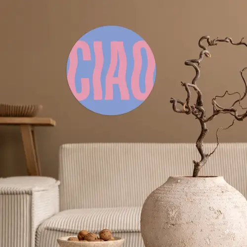 Ciao - Roze - Blauw - Golvend Wandcirkel behangsticker klein -sfeer1