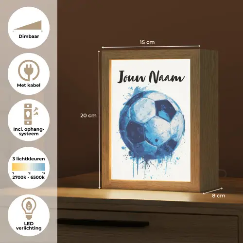 Voetbal - Blauw - Inkt - Spatten Light Box met kabel (Kinderlampje) klein -USP_NL