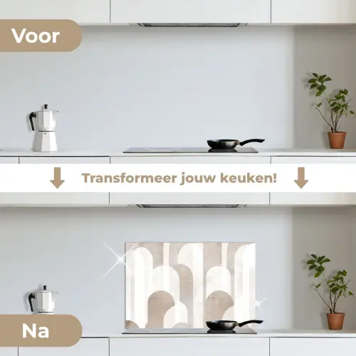 Abstracte bogen - Modern - Beige keuken achterwand spatscherm klein -voor_na_NL