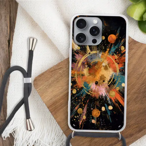 Explosie - Verfstructuur - Goud - Abstract Hoesje iPhone 16 Pro Max met koord klein -sfeer4