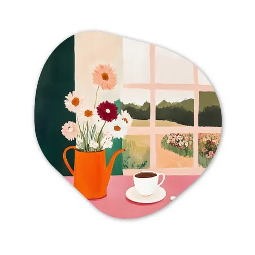 Bloemen - Koffie - Raam Wandcirkel Organisch Forex 3mm klein -3d
