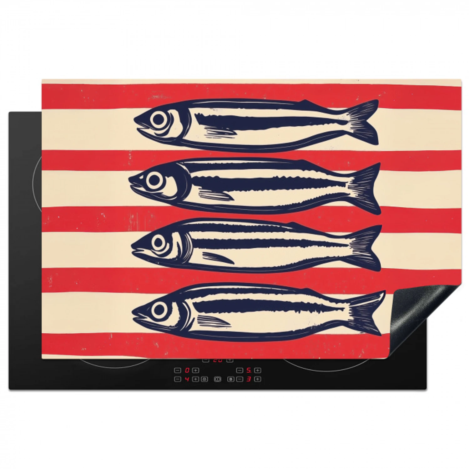 Sardines - Rood en beige strepen Inductie beschermer vinyl 3mm klein -3d