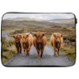 Schotse Hooglanders - Weg - Landschap - Kudde laptophoes neopreen klein -zkaufland3dotto
