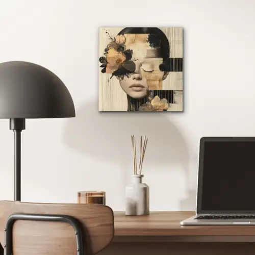 Gezicht - Bloemen - Zwart - Vrouw aluminium wit klein -sfeer5
