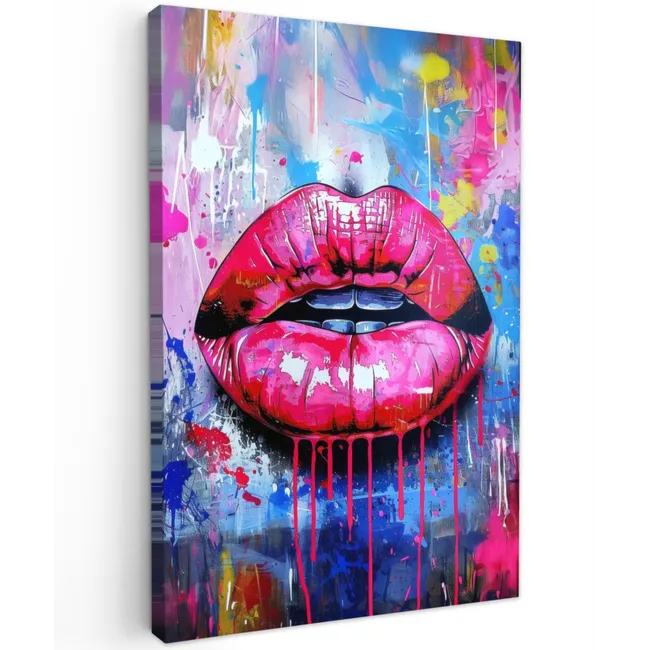 Graffiti - Lippen - Felroze - Geschilderd canvas 2cm klein -z3d
