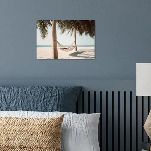 Hangmat - Palmbomen - Strand - Zee poster papier klein -sfeer2