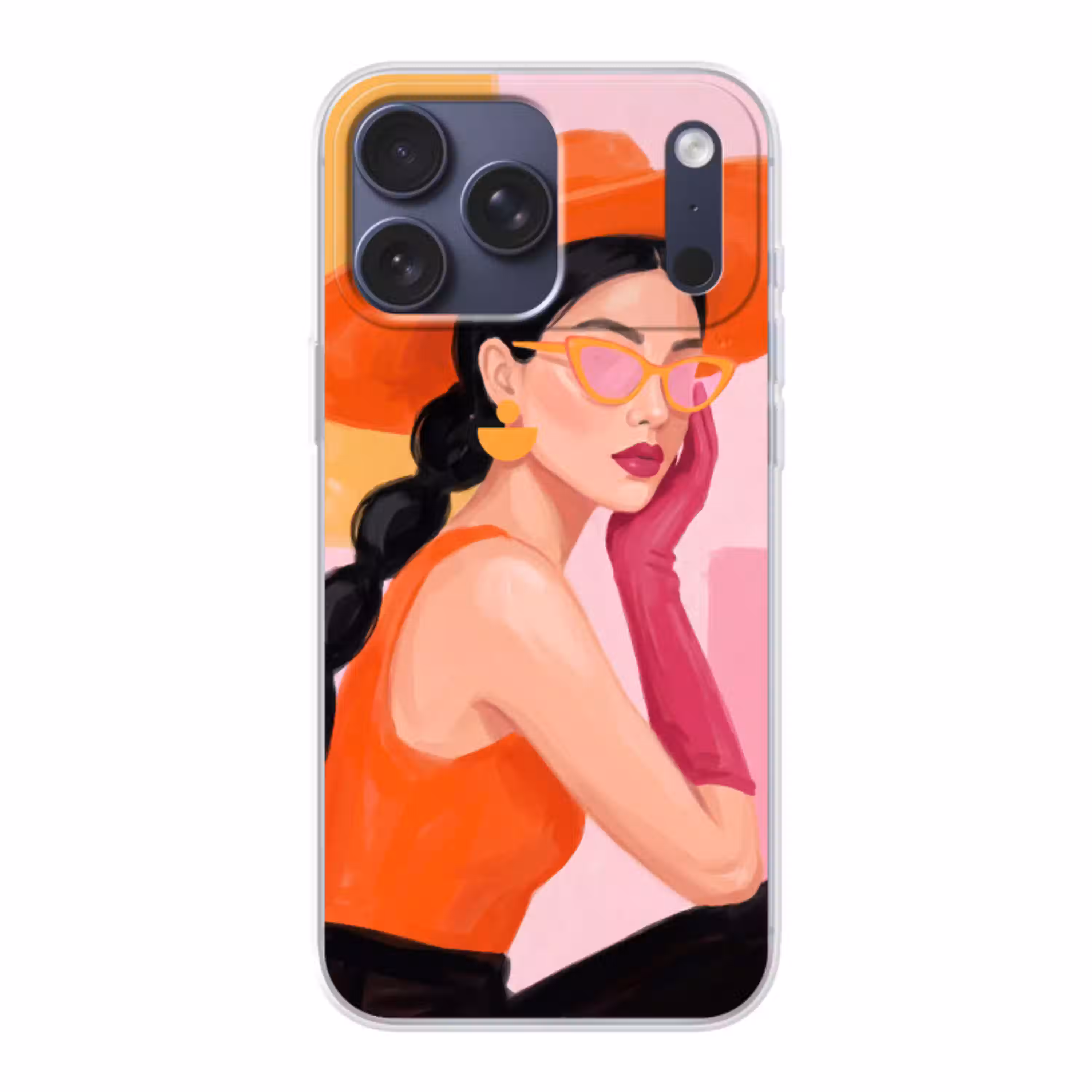 Vrouw - Hoed - Mode - Modern - Oranje Telefoonhoesje iPhone 17 Pro Max klein -3d