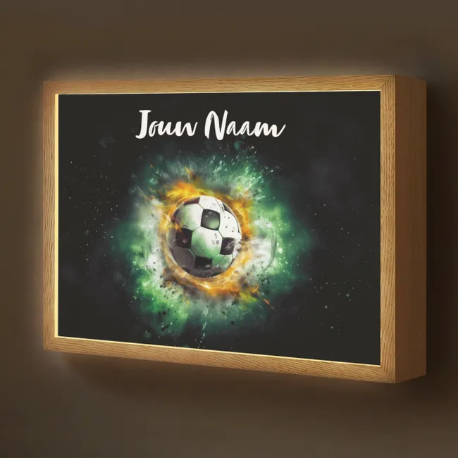 Lightbox - Wandlamp kinderkamer met naam - Bal - Voetbal - Groen - Oranje - Rook