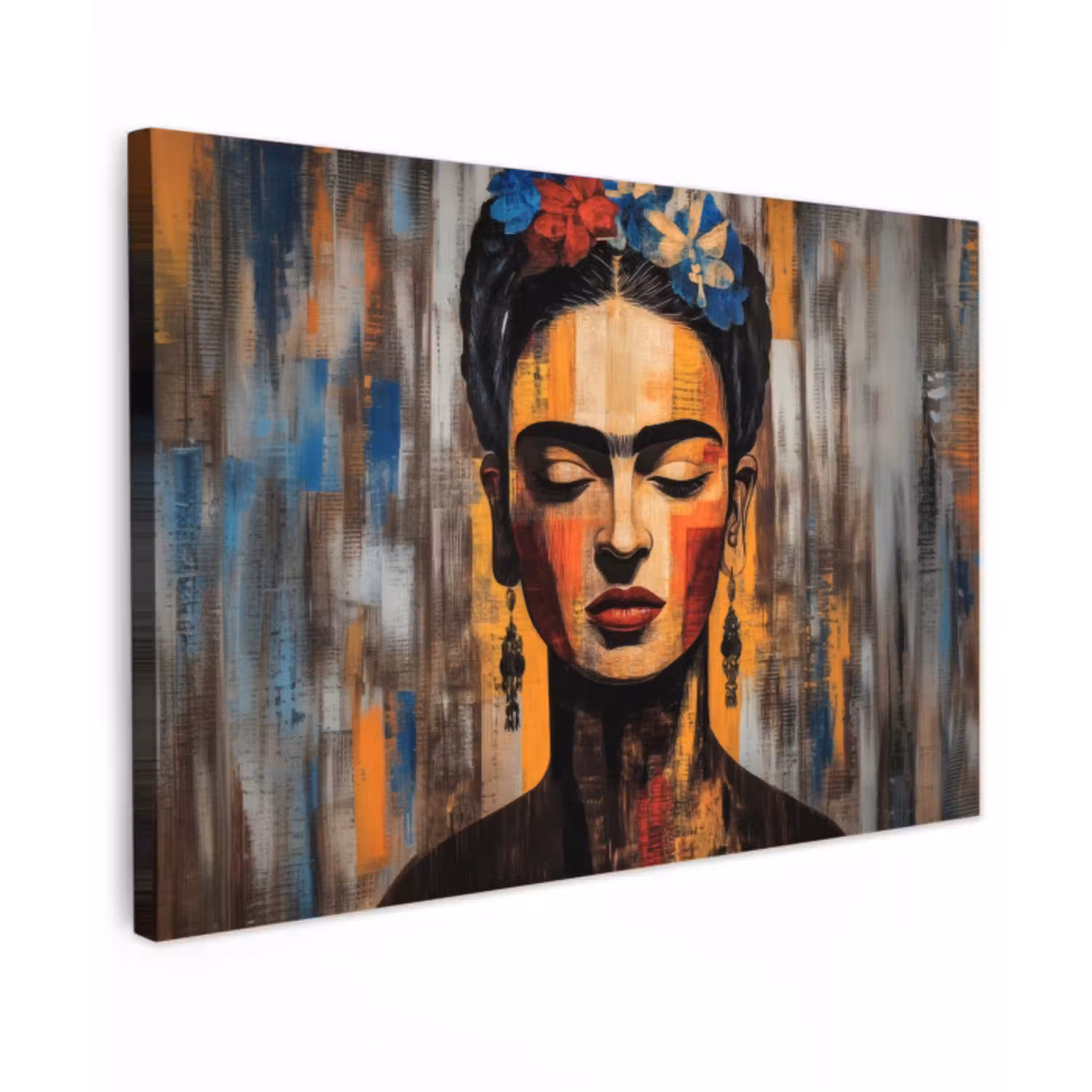 Portret - Vrouw - Bloemen Tuinposter op houten frame 2 cm dik klein -3d