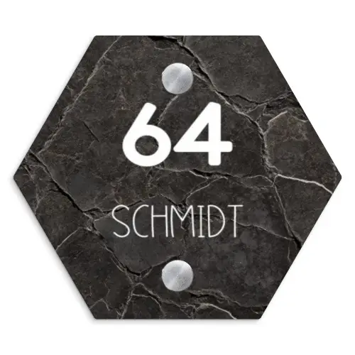 Gebarsten steen - Modern Naambord Hexagon klein -3d