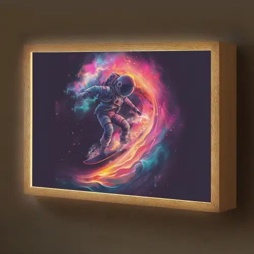 Astronaut - Ruimte - Surfen - Kleurrijk Light Box met batterij (Wandlamp kind) middel -z3d_website