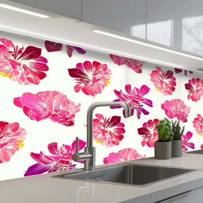 Bloemen - Roze - Patroon keuken achterwand 2 middel 871 -3d_schuin
