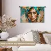Vrouw - Portret - Goud - Luxe - Blauw Wandkleed katoen klein -sfeer1