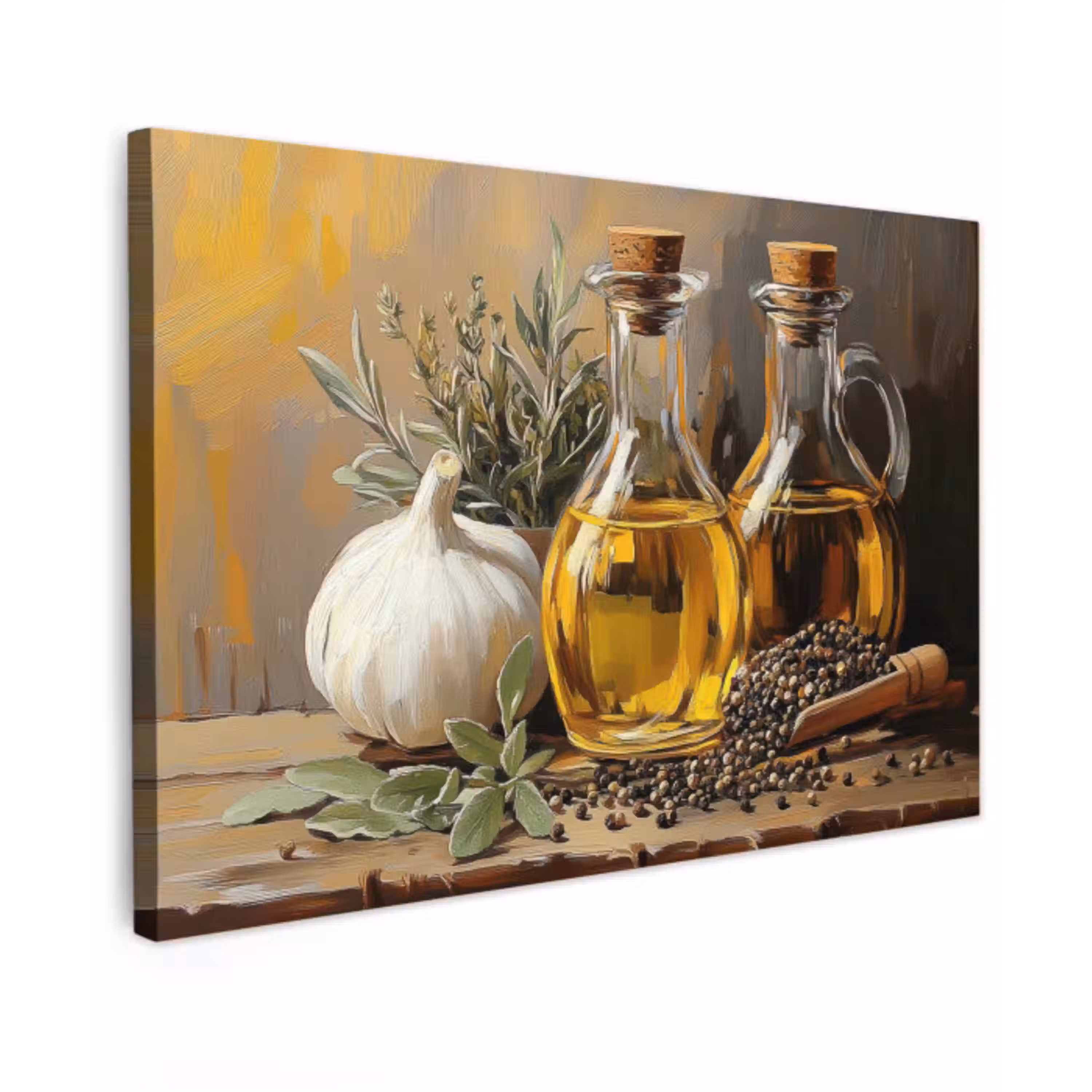 Stilleven - Olijfolie - Knoflook - Kruiden canvas 2cm klein -z3d
