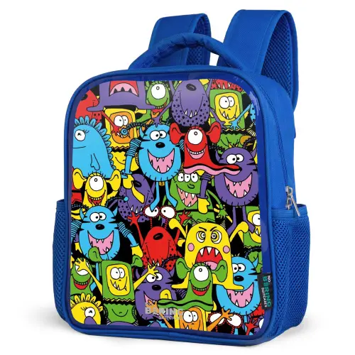 Monsters met Felle Kleuren Kinderrugzak - Blauw middel -schuin