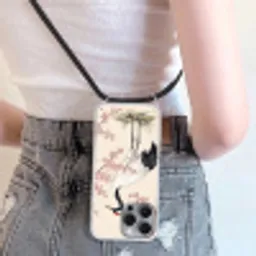 Aziatisch - Kraanvogel - Beige Hoesje iPhone 16 Pro Max met koord klein -sfeer5