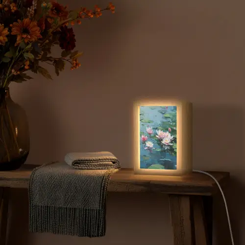Waterlelies - Bloemen - Roze - Water Light Box met kabel (Tafellamp) klein -sfeer4