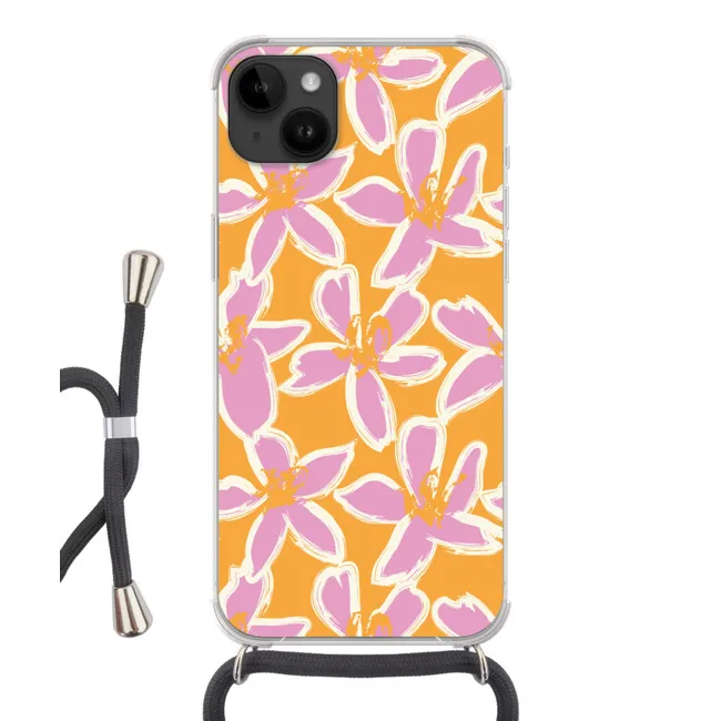 Telefoonhoesje met koord - Bloemen - Patroon - Roze  - Oranje