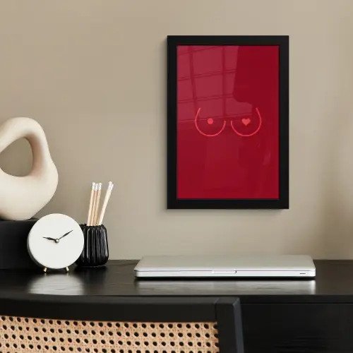 Minimalistisch - Lijnillustratie - Rood fotolijst zwart zonder passe partout klein -sfeer1