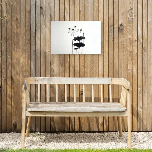 Bladeren - Zwart - Lotusbloem - Minimalitisch Tuinposter op houten frame 2 cm dik klein -sfeer4