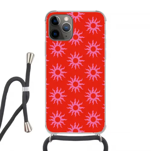 Zonnen - Rood - Roze - Patroon - Zomer Hoesje iPhone 12 Pro met koord klein -3d