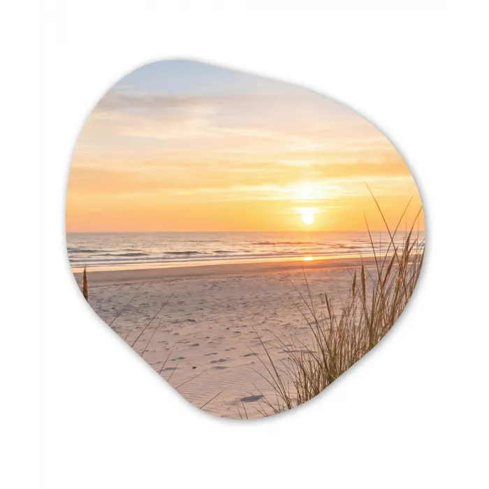 Zonsondergang - Duinen - Zee Wandcirkel Organisch Aluminium middel -3d
