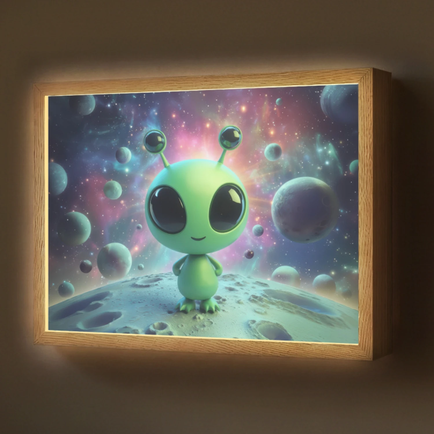 Alien - Groen - Planeten - Ruimte Light Box met batterij (Wandlamp) middel -z3d_website