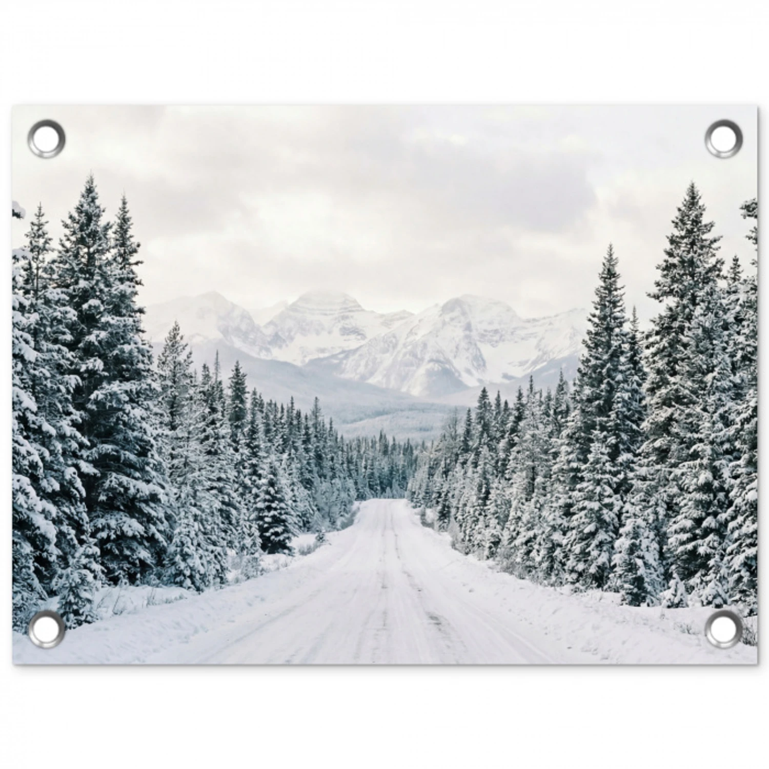 Weg - Sneeuw - Naaldbos - Winter - Avontuurlijk tuinposter los doek klein -3d