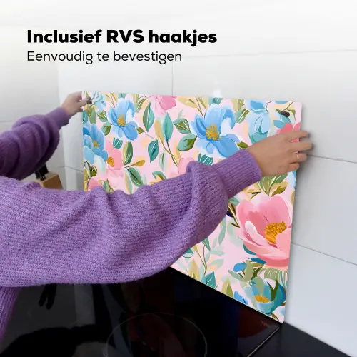 Blauw - Roze - Bloemen Inductie beschemer met haakjes klein -ky-ophangen-nl