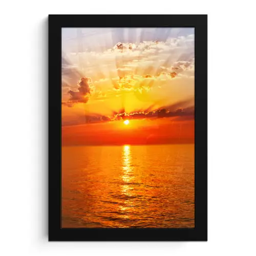 Zonsondergang - Zee - Lucht - Oranje - Horizon - Water fotolijst zwart zonder passe partout klein -3d