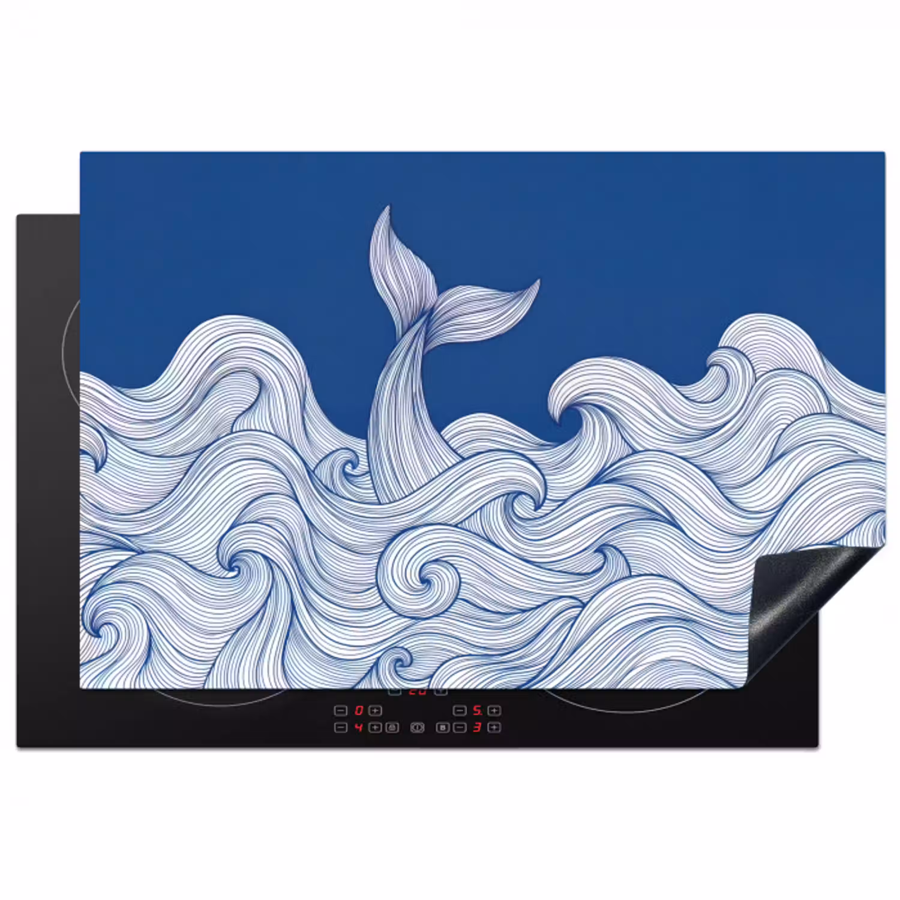 Walvis - Staart - Golven - Lijntekening - Blauw Inductie beschermer vinyl 3mm klein -3d