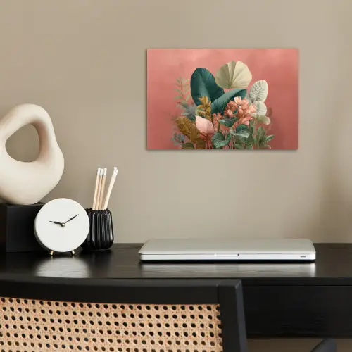 Tropische bladeren - Bloemen - Roze - groen poster papier klein -sfeer1