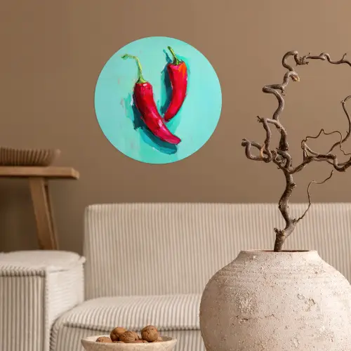 Chilipepers - Geverfd - Rood Wandcirkel behangsticker klein -sfeer1