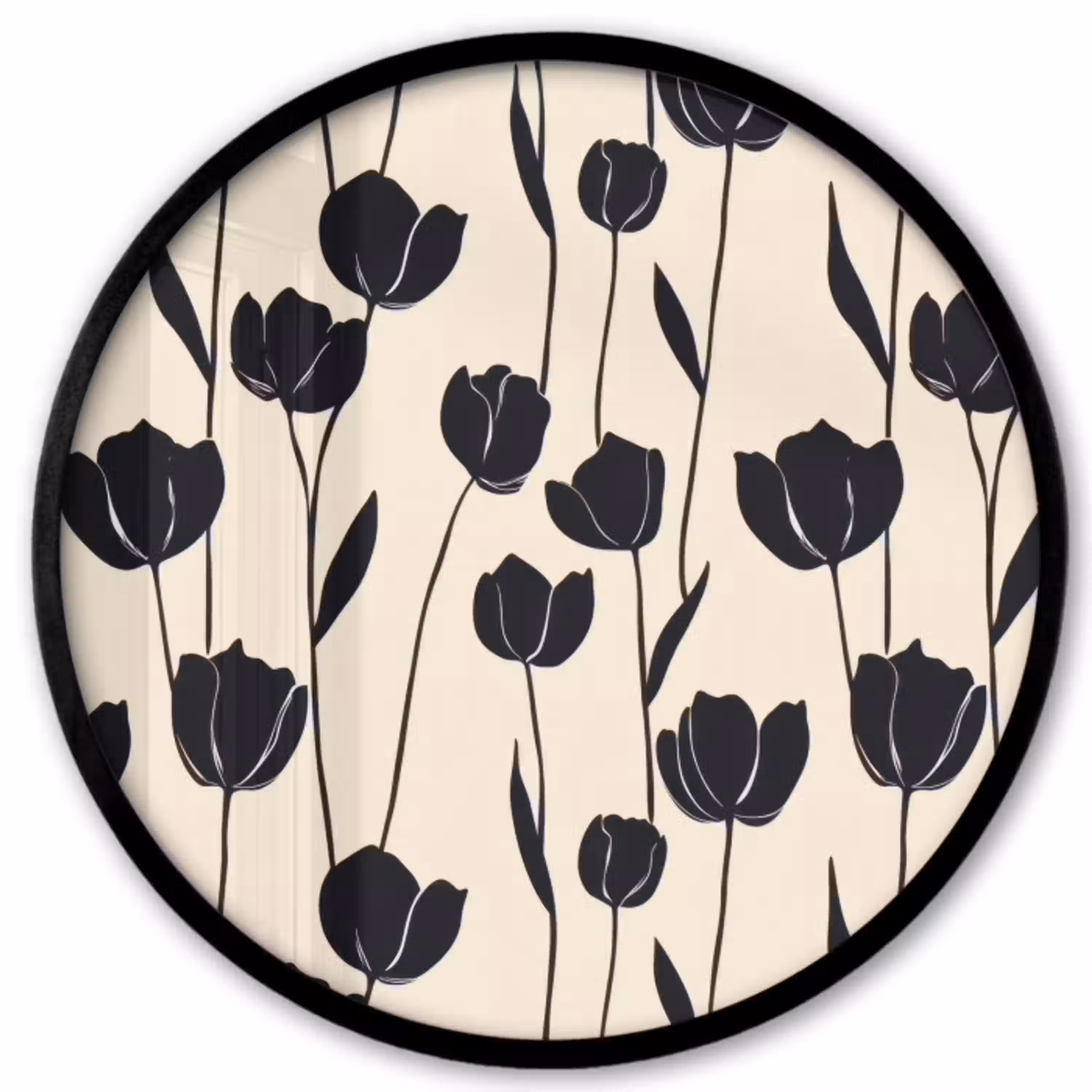 Tulpen - Patroon - Zwart Fotolijst rond zonder passe partout klein 856 -3d