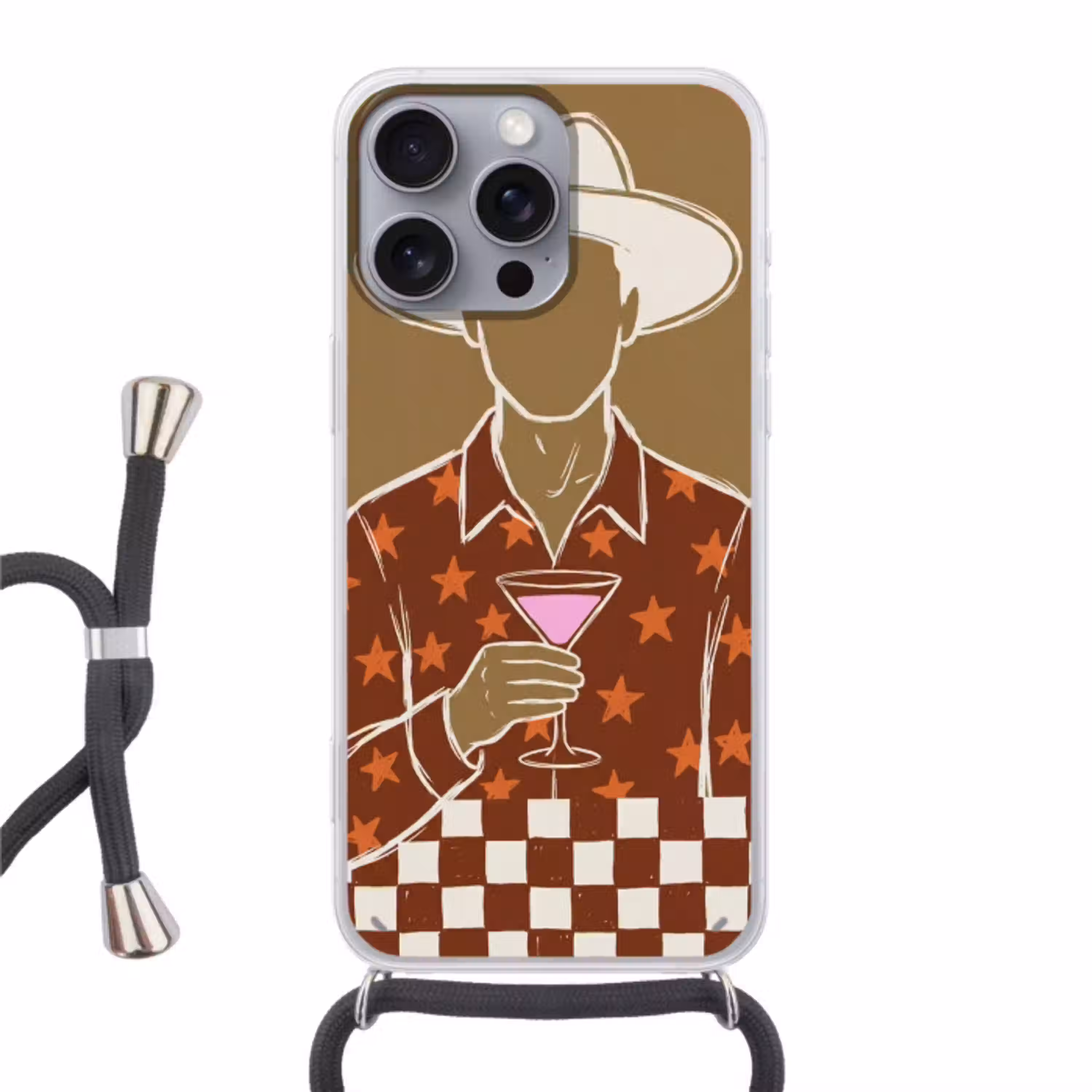 Mensen - Hoed - Cocktail - Abstract - Modern Hoesje iPhone 16 Pro Max met koord klein -3d