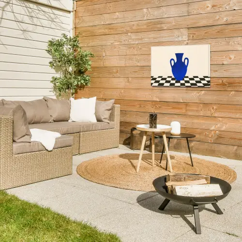 Vaas - Blauw - Geblokt - Modern Tuinposter op houten frame 2 cm dik klein -sfeer2