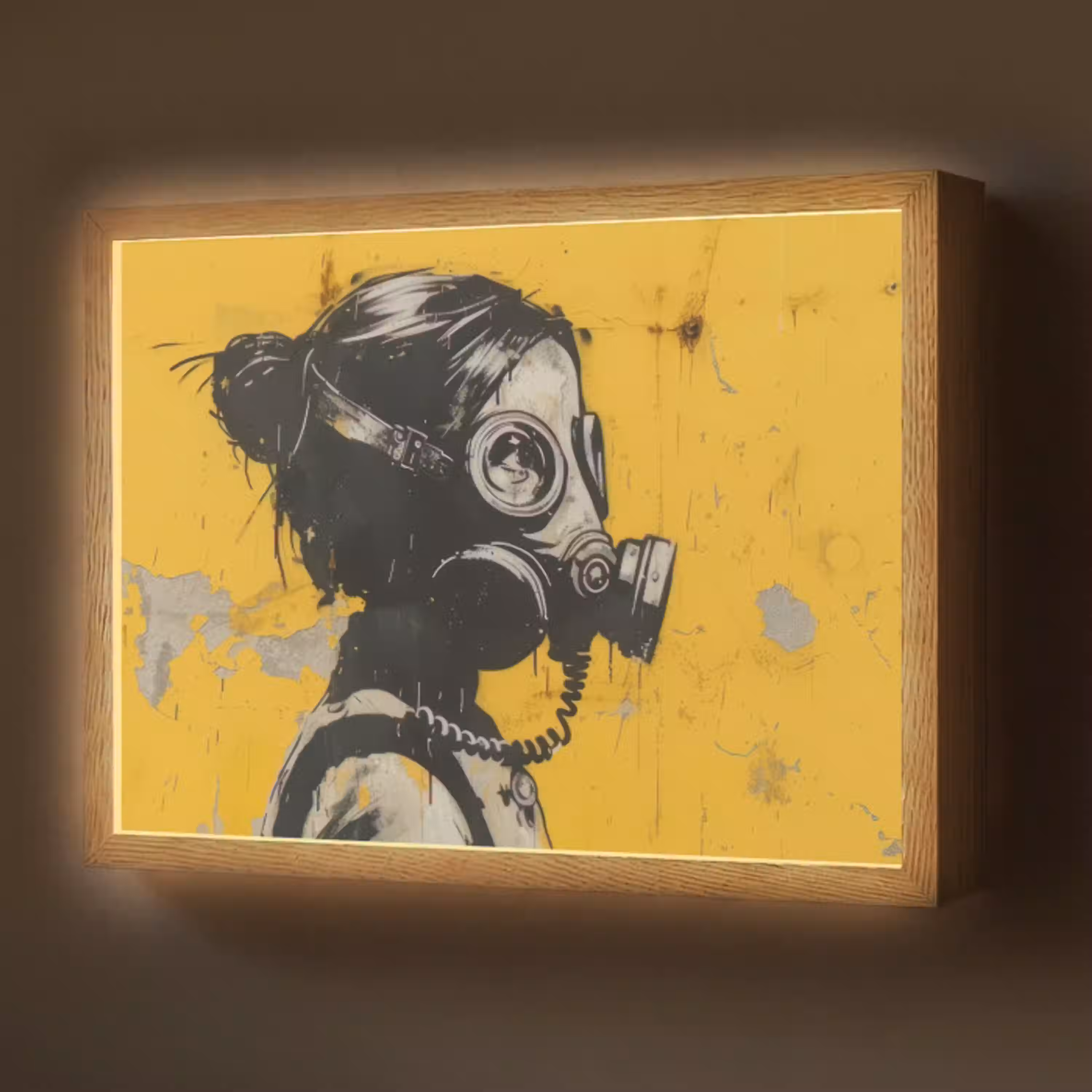 Street art - Meisje - Geel - Banksy Style Light Box met batterij (Wandlamp) middel -z3d_website