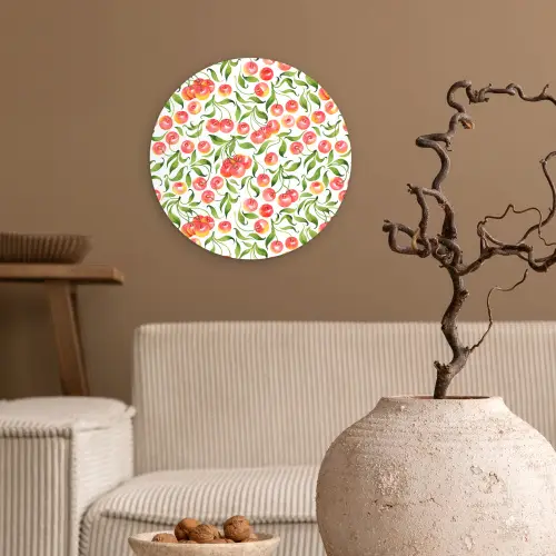 Patroon - Kersen - Wit Wandcirkel kunststof plaat 5mm dik klein 188 -sfeer1